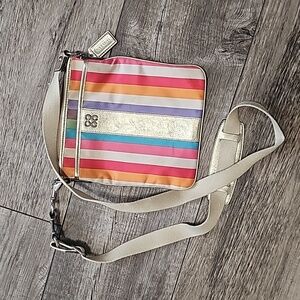 Coach Multi-Color Stripped Satin & Leather Trim Crossbody Purse